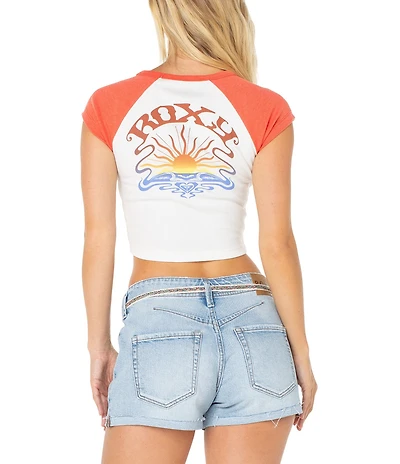 Roxy Garrett Wave Color Blocked Raglan Sleeve Cropped T-Shirt