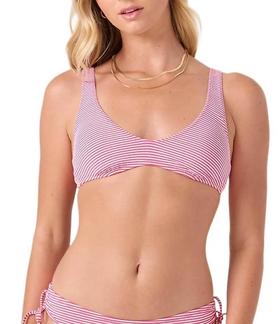 Roxy Good Vibes Seersucker Scoop Neck Bralette Swim Top