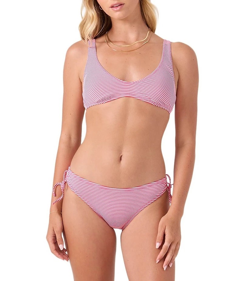 Roxy Good Vibes Seersucker Scoop Neck Bralette Swim Top