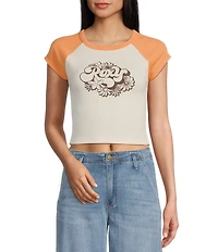 Roxy Groove Raglan Short Sleeve Color Block Cropped Graphic T-Shirt