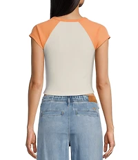 Roxy Groove Raglan Short Sleeve Color Block Cropped Graphic T-Shirt