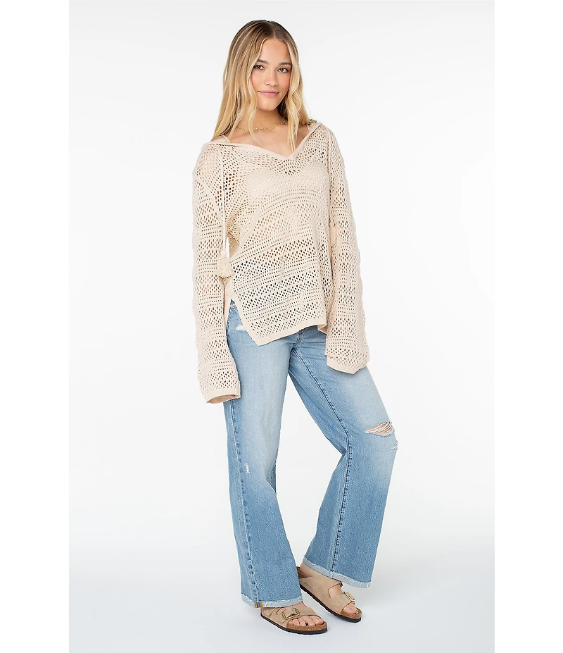 Roxy Hippie Love Long Sleeve Detailed Knit Hoodie Top