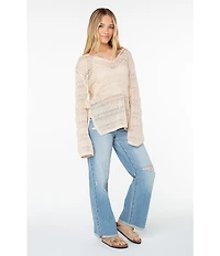 Roxy Hippie Love Long Sleeve Detailed Knit Hoodie Top
