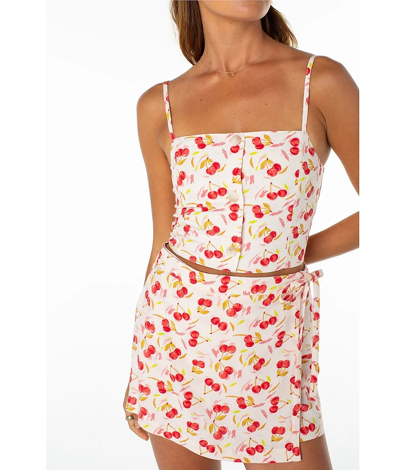 Roxy Island Sun Sleeveless Cherry Print Linen Blend Tank Top