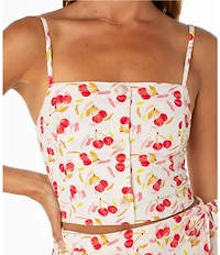 Roxy Island Sun Sleeveless Cherry Print Linen Blend Tank Top