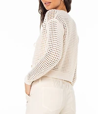 Roxy Ivy Long Sleeve Tie-Closure Flyaway-Front Crocheted Cropped Cardigan
