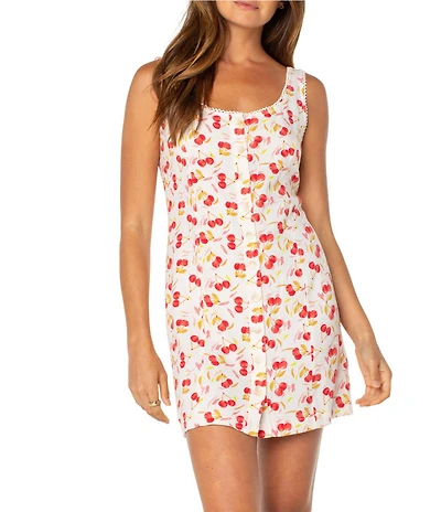 Roxy Kayla Sleeveless Cherry Printed Linen Blend Mini Dress