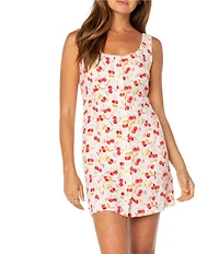 Roxy Kayla Sleeveless Cherry Printed Linen Blend Mini Dress