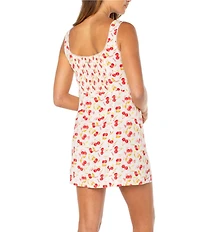 Roxy Kayla Sleeveless Cherry Printed Linen Blend Mini Dress