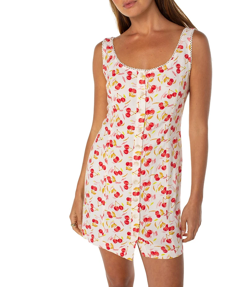 Roxy Kayla Sleeveless Cherry Printed Linen Blend Mini Dress
