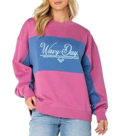 Roxy Lineup Long Sleeve Color Blocked Crew Neck Oversized Pullover