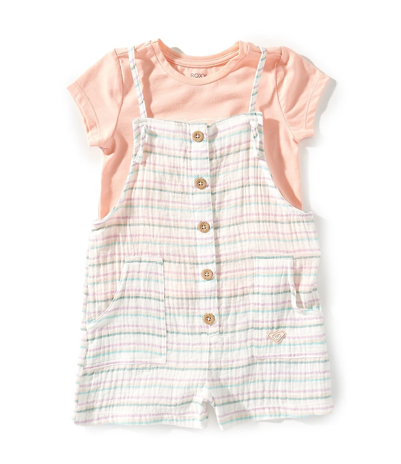 Roxy Little Girls Short Sleeve T-Shirt & Shortall Set