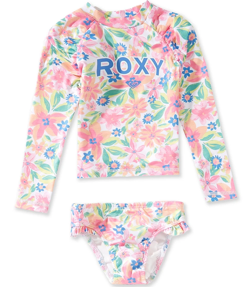 Roxy Little Girls Long Sleeve Back Keyhole Floral Print Rashguard Top & Matching 2-Piece Set