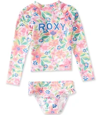 Roxy Little Girls Long Sleeve Back Keyhole Floral Print Rashguard Top & Matching 2-Piece Set