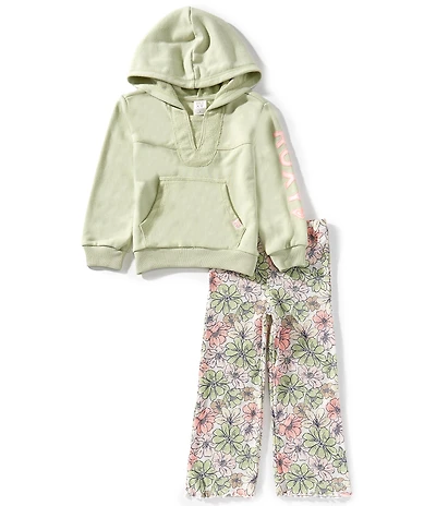 Roxy Little Girls Long Sleeve Hoodie And Flare Floral Printed Sweat Pants 2-Piece Set