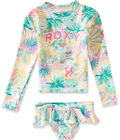 Roxy Little Girls Long Sleeve Printed Rashguard Top & Matching Bottom 2-Piece Swimsuit Set