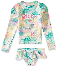 Roxy Little Girls Long Sleeve Printed Rashguard Top & Matching Bottom 2-Piece Swimsuit Set