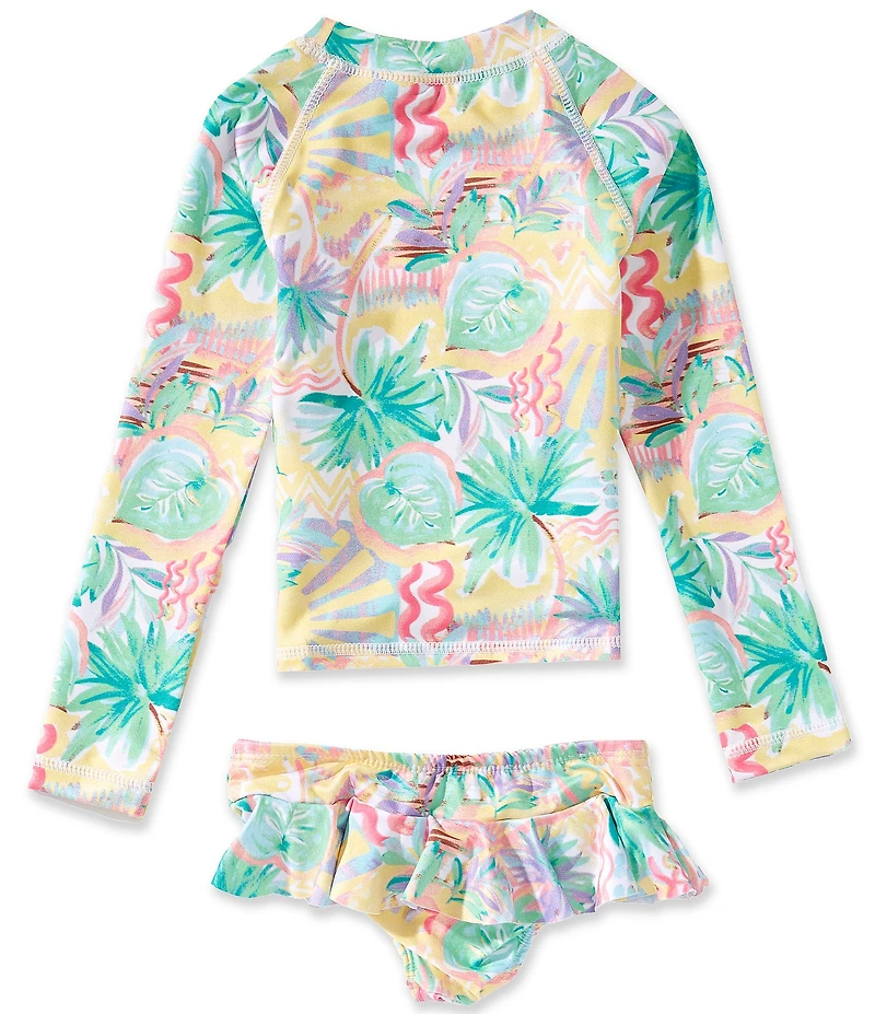 Roxy Little Girls Long Sleeve Printed Rashguard Top & Matching Bottom 2-Piece Swimsuit Set