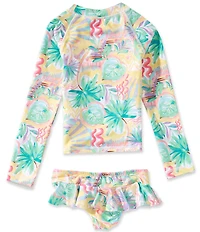Roxy Little Girls Long Sleeve Printed Rashguard Top & Matching Bottom 2-Piece Swimsuit Set