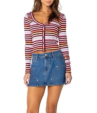 Roxy Long Sleeve Stripe Button Terrace Crop Top