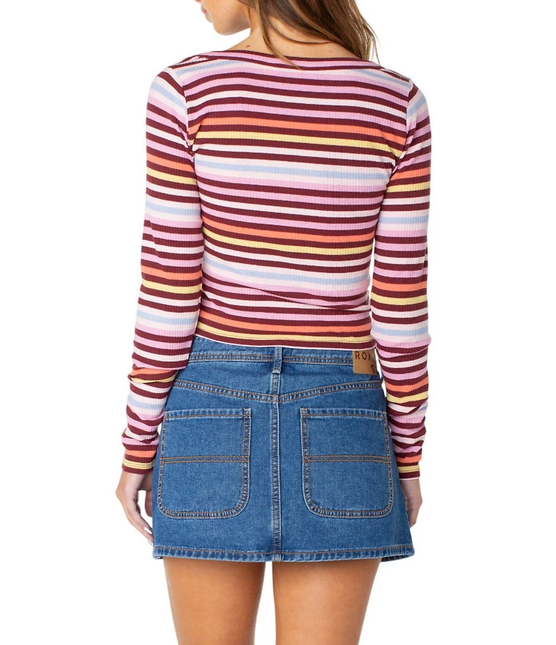 Roxy Long Sleeve Stripe Button Terrace Crop Top