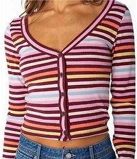 Roxy Long Sleeve Stripe Button Terrace Crop Top