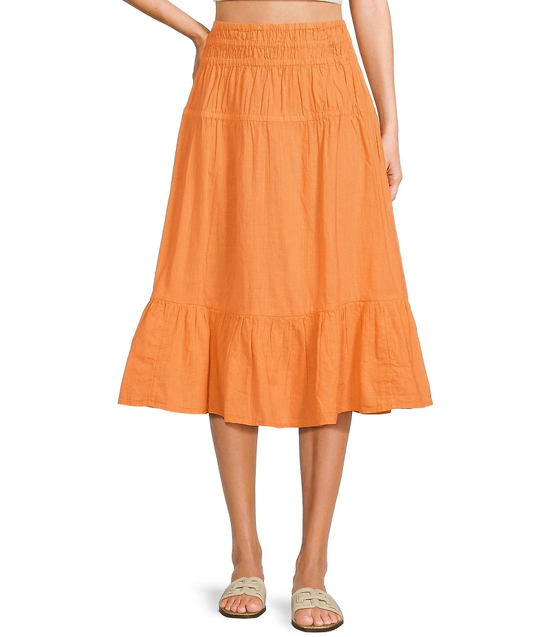 Roxy Malia Coordinating Solid Ruffle Tiered Midi Skirt