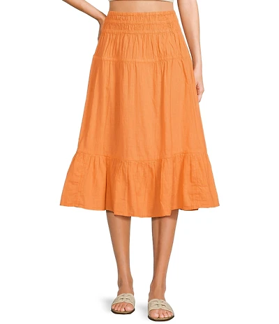 Roxy Malia Coordinating Solid Ruffle Tiered Midi Skirt