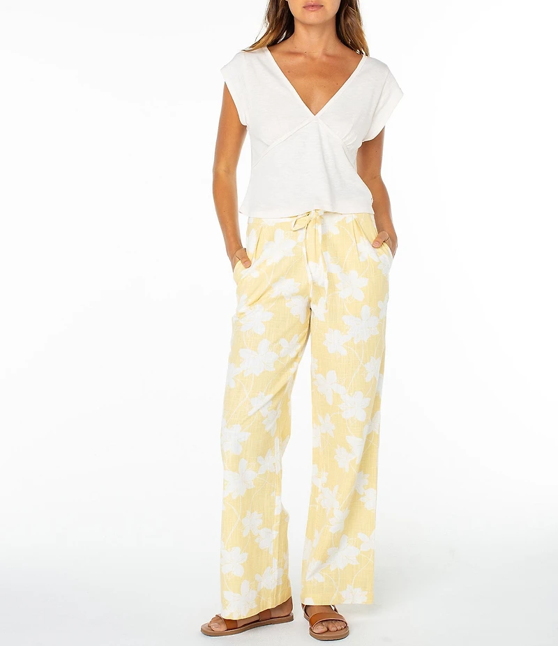 Roxy Mavericks Tropical Floral Printed Linen Blend Pants