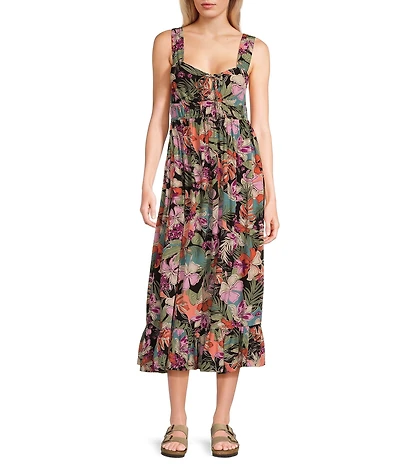 Roxy Paradise Winds Sleeveless Tropical Floral Printed A-Line Dress