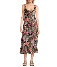 Roxy Paradise Winds Sleeveless Tropical Floral Printed A-Line Dress