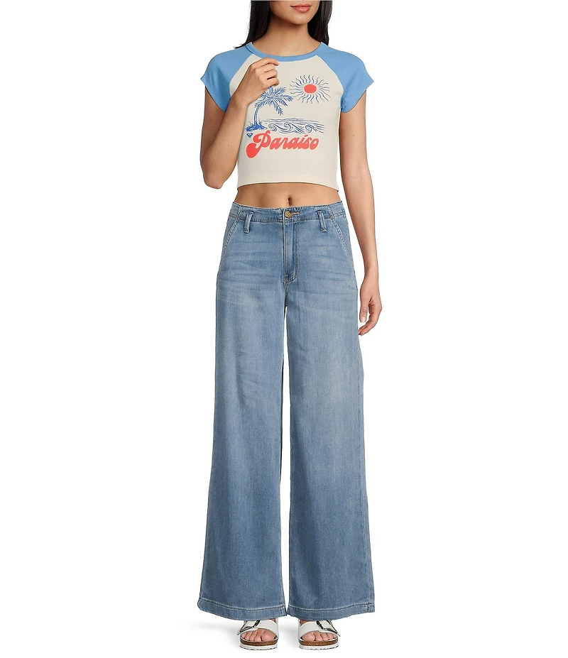 Roxy Paraiso Raglan Sleeve Color Block Crop Graphic Baby T-Shirt