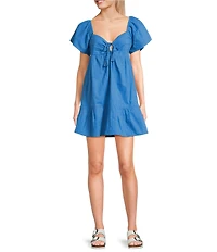 Roxy Salty Breeze Flutter Sleeve Babydoll Mini Dress