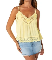 Roxy Shadow Side Sleeveless Lace-Trimmed Tank Top
