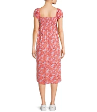 Roxy Shelley Coast Cap Sleeve Floral Printed Midi Dress