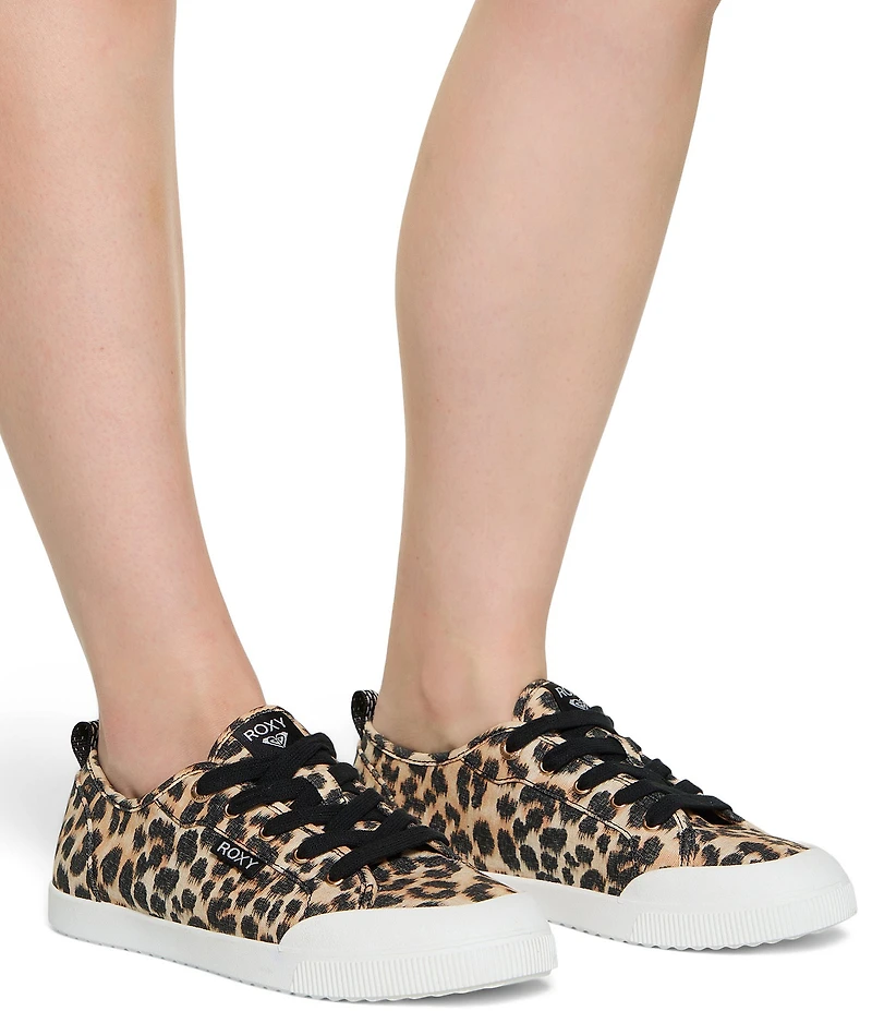 Roxy Shorebreak Leopard Print Fabric Lace Up Sneakers