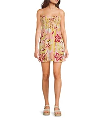 Roxy Spring Fling Linen Blend Floral Print Sleeveless Mini Dress