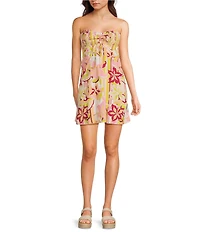 Roxy Spring Fling Linen Blend Floral Print Sleeveless Mini Dress