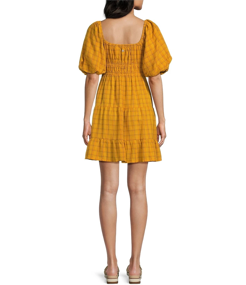 Roxy Sunset Oasis Short Sleeve Plaid Printed Mini Dress
