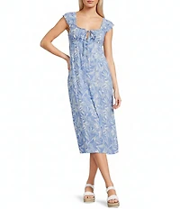 Roxy Sweet Pea Palm Printed Peasant Midi Dress