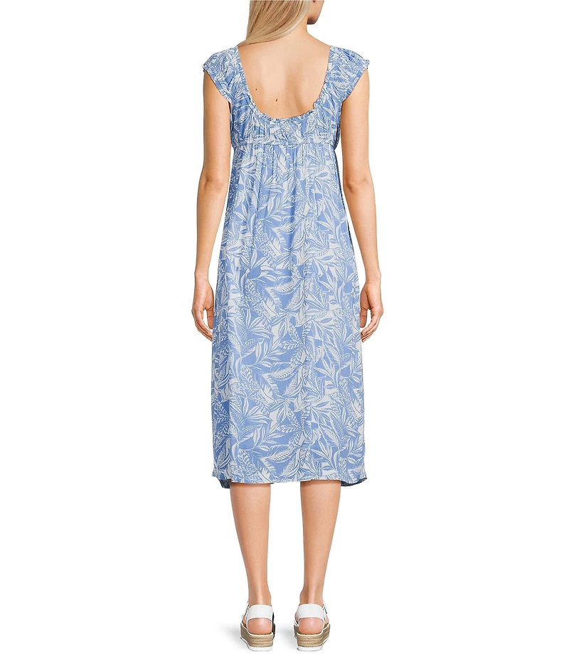 Roxy Sweet Pea Palm Printed Peasant Midi Dress