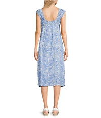 Roxy Sweet Pea Palm Printed Peasant Midi Dress