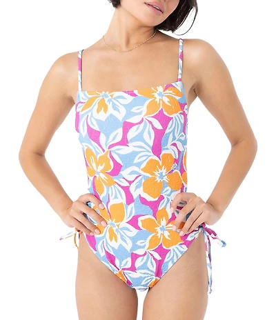 Roxy Topanga Canyon Square Neck Side Lace-Up Tank One Piece Swimsuit