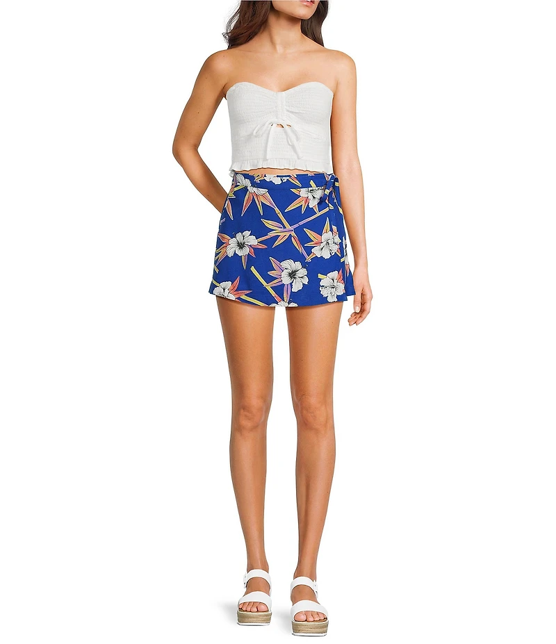 Roxy Zola Hibiscus Printed Linen Blend Skirt