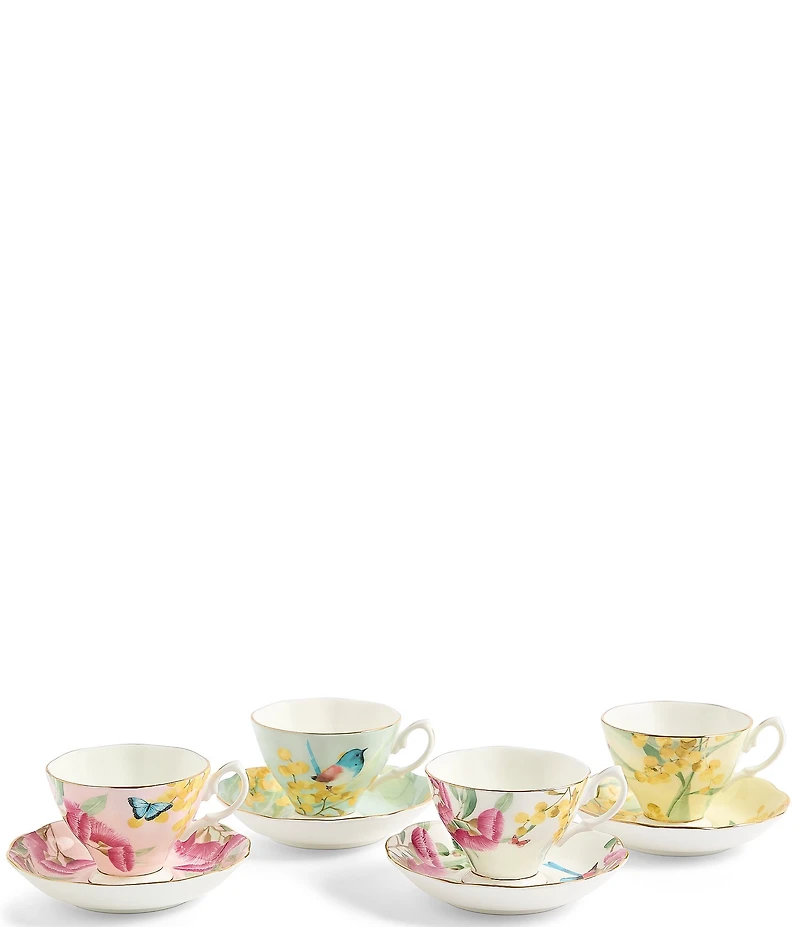Royal Albert Miranda Kerr Australiana Mixed Teacup & Saucer - Set of 4