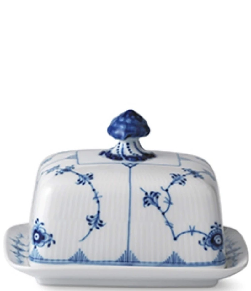 Royal Copenhagen Blue Fluted Plain Floral Motif Pattern Porcelain Butter Dish