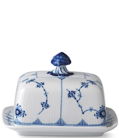 Royal Copenhagen Blue Fluted Plain Floral Motif Pattern Porcelain Butter Dish