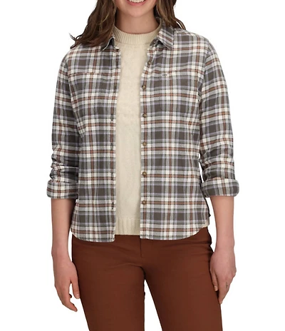 Royal Robbins Lieback Organic Cotton Plaid Print Point Collar Button Front Flannel Shirt