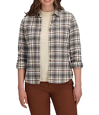 Royal Robbins Lieback Organic Cotton Plaid Print Point Collar Button Front Flannel Shirt