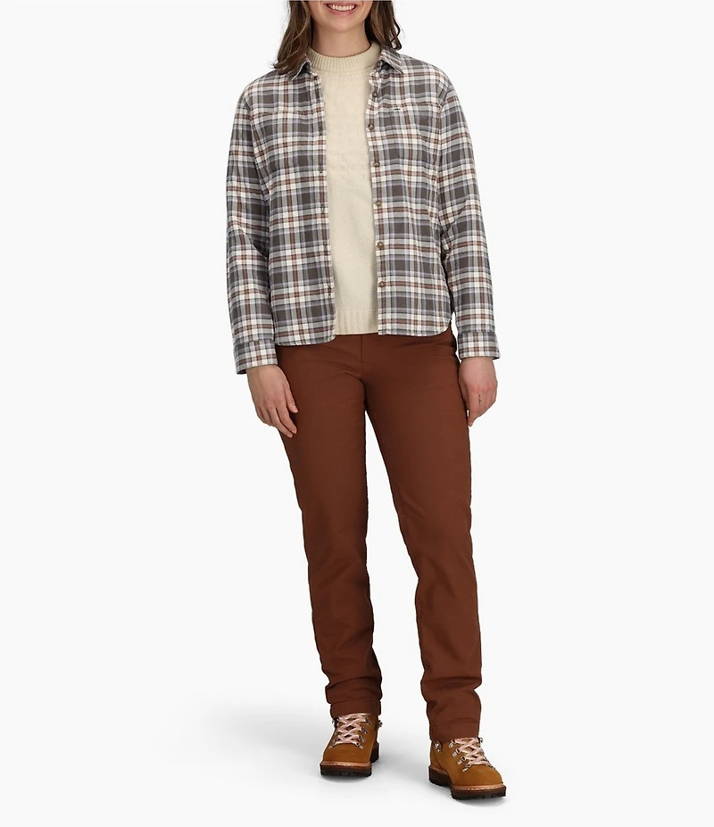 Royal Robbins Lieback Organic Cotton Plaid Print Point Collar Button Front Flannel Shirt